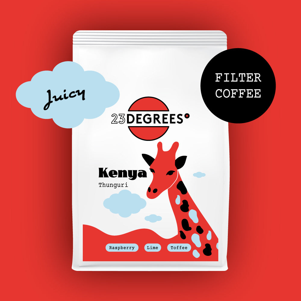 coffee bag of Kenyan coffee, filter roast coffee, from 23 Degrees coffee roasters