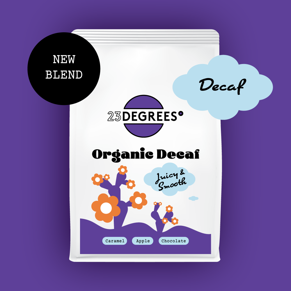 Organic decaf coffee beans by 23 Degrees Coffee Roasters.